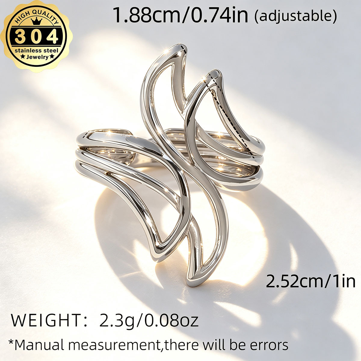 Women's Geometric Twisted Stackable Ring, 18K Gold Plated